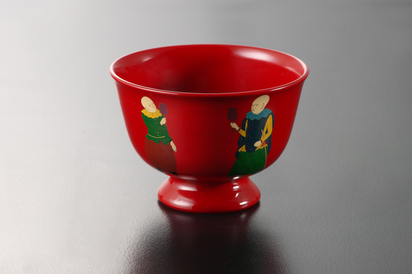 陶漆朱塗南蛮人蒔絵茶碗